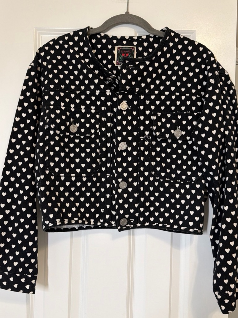 Esprit Black Jean Jacket with White Heart Print